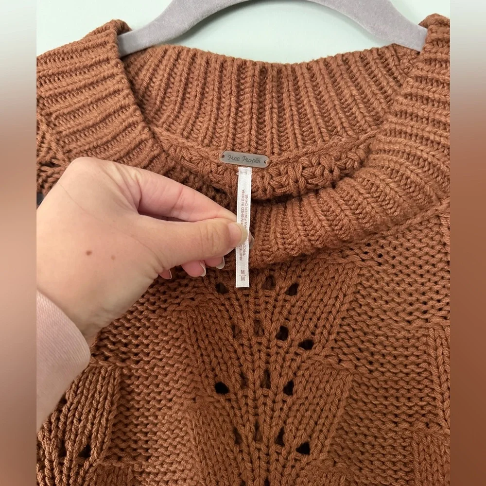 Free People Bell Song‎ Crewneck Chunky Knit Sweater Brown Cotton Blend Medium